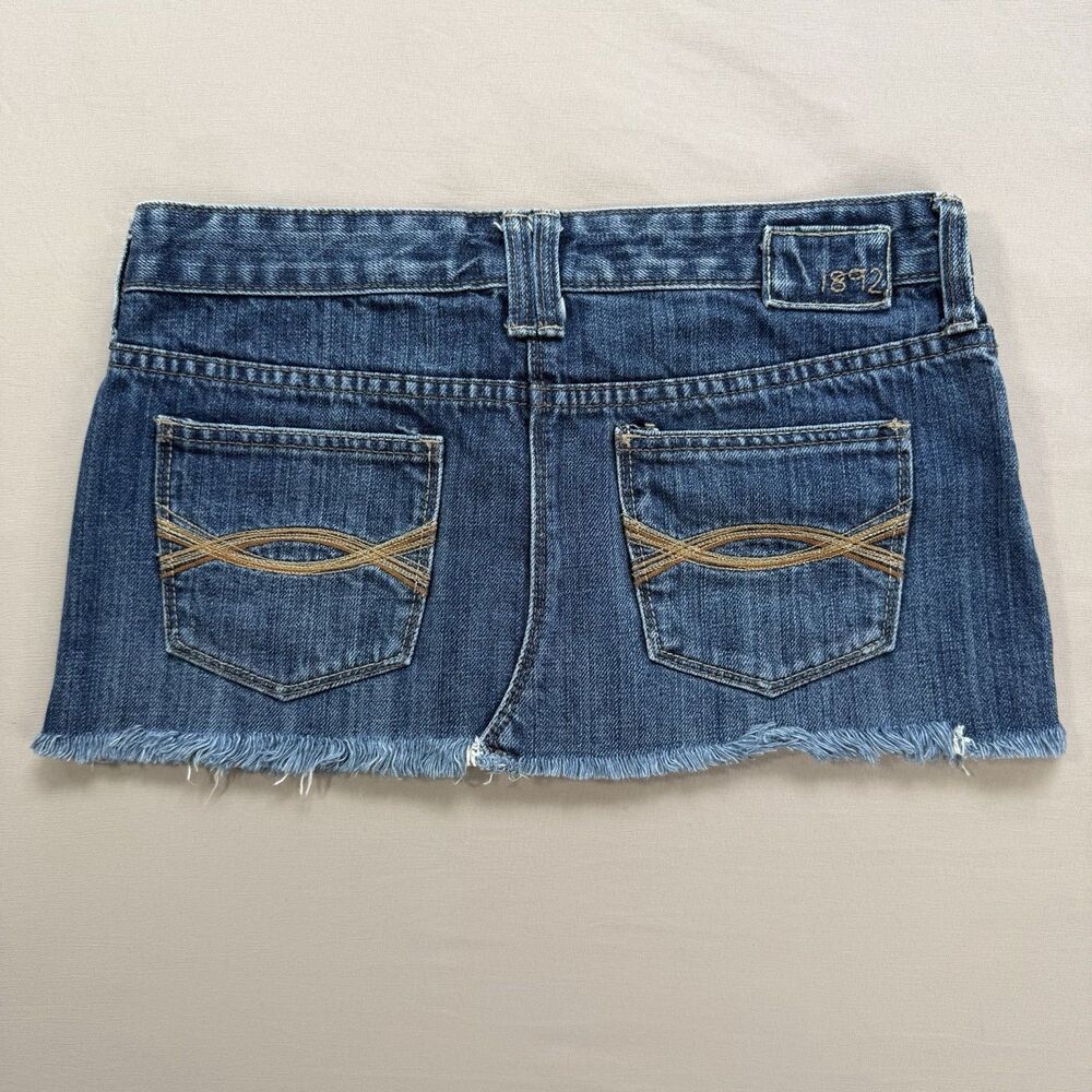 Abercrombie & Fitch Micro Mini Denim Skirt Size 0 Low Rise Y2k Distressed Boho - Picture 7 of 10